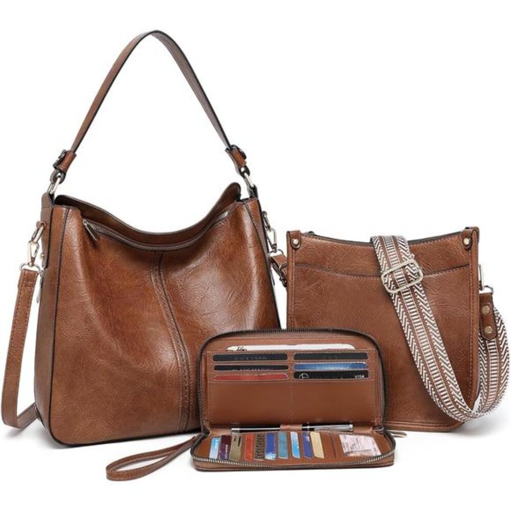 Crossbody Bags Set Large PU Leather Purse Shoulder Handbags Purse for Women 3PC